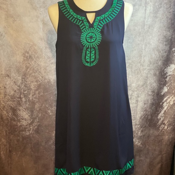 Ya Los Angeles sleeveless blue and green shift dress - Picture 2 of 6